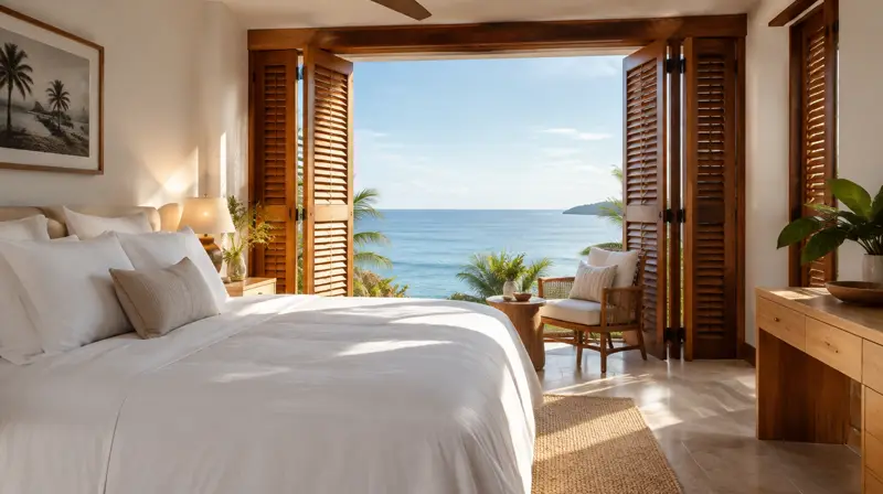Sea view double room with shutters open